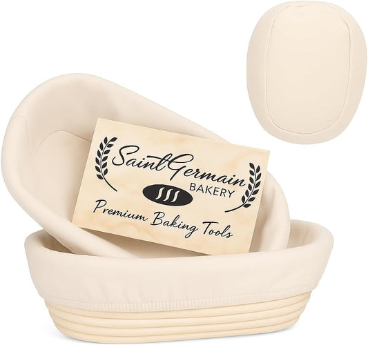 "Saint Germain Bakery Premium Round Bread Banneton Basket with Liner -