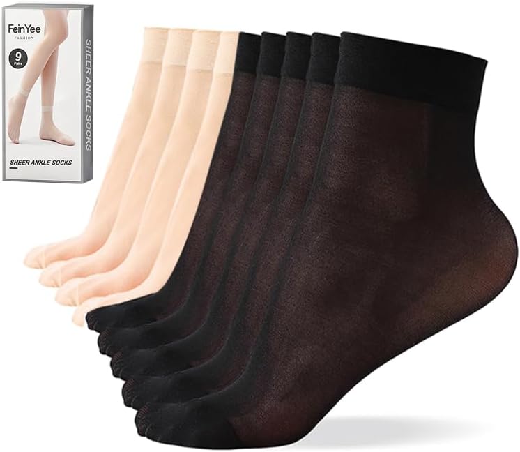 9 Pairs(in Gift Box) Ankle Sheer Socks For Women,Premium 20D Reinforce