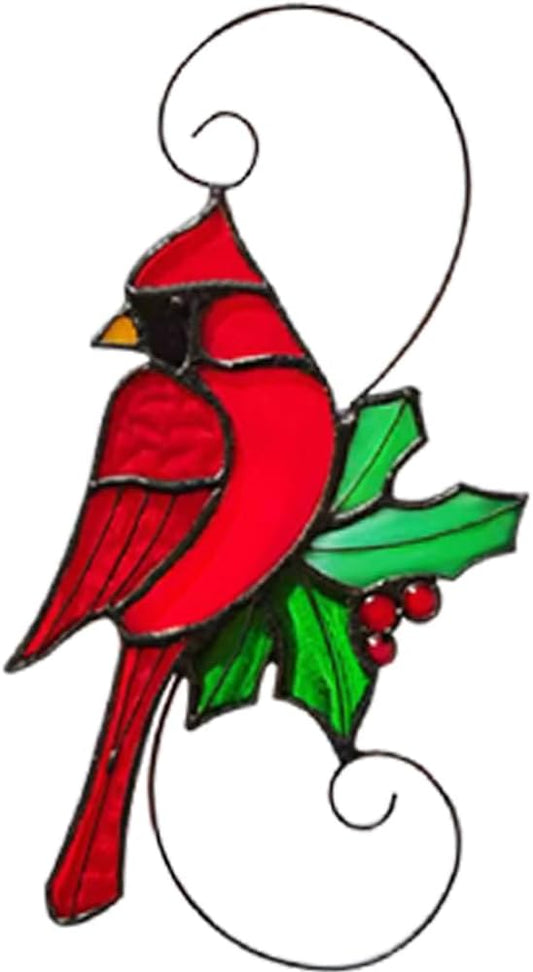 Red Cardinal Stained Glass Bird Suncatcher for Mom, Grandma, Women - Real Glass Window Hanging Ornament - Handmade Bird Lover Home Decor