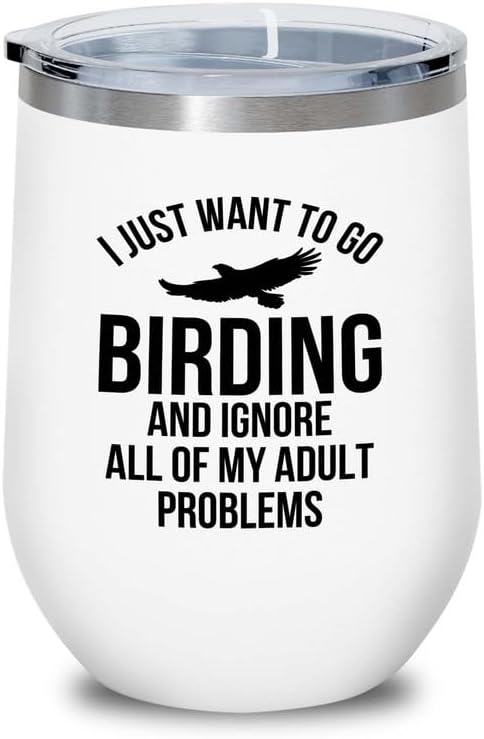 Birding White Edition Wine Tumbler 12oz - Go birding - Bird Feeder Bac