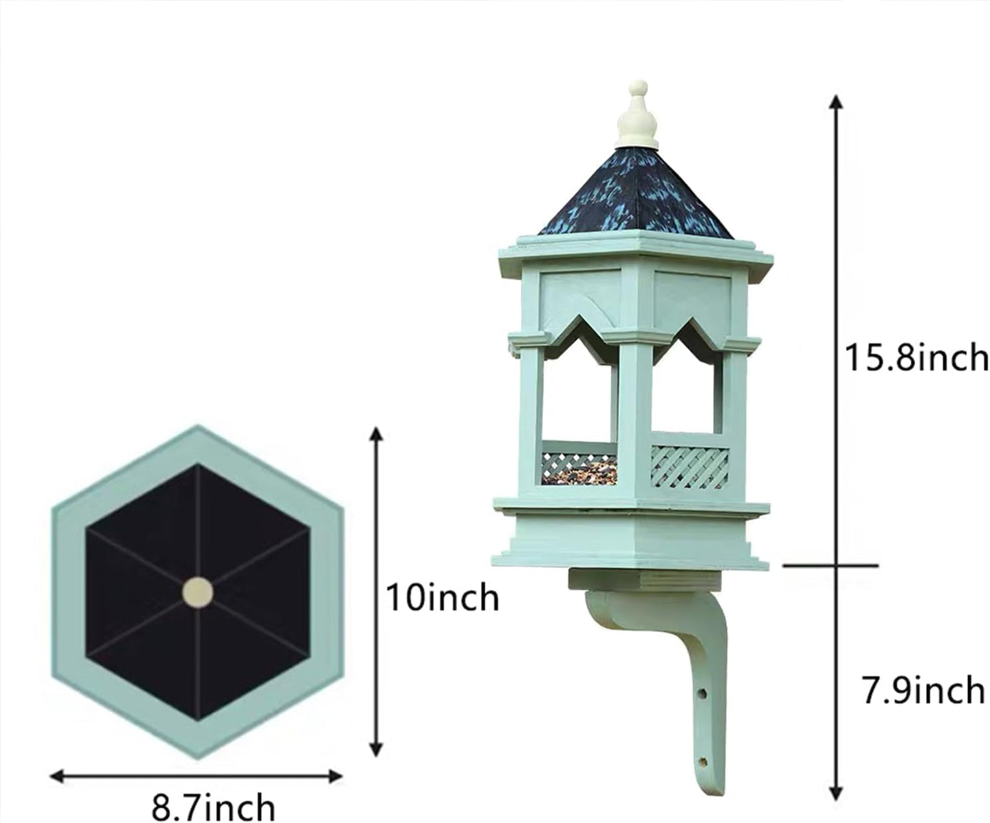 Premium Wood Gazebo Bird Feeder for Outside, Gothic Style Rustic Copper Roof Birdfeeder, Longtime Outdoor Weatherability, with Wall Mount Bracket.