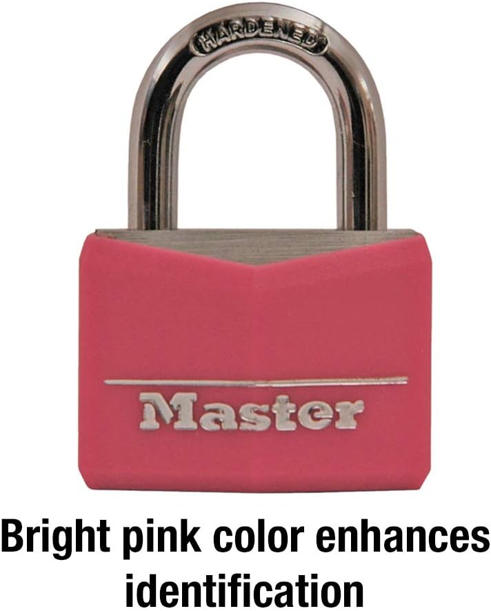 Master Lock Pink Covered Aluminum Keyed Padlock with Steel Shackle, Lock for Gym or School Locker with 1-9/16 Inch Lock Body, 146D