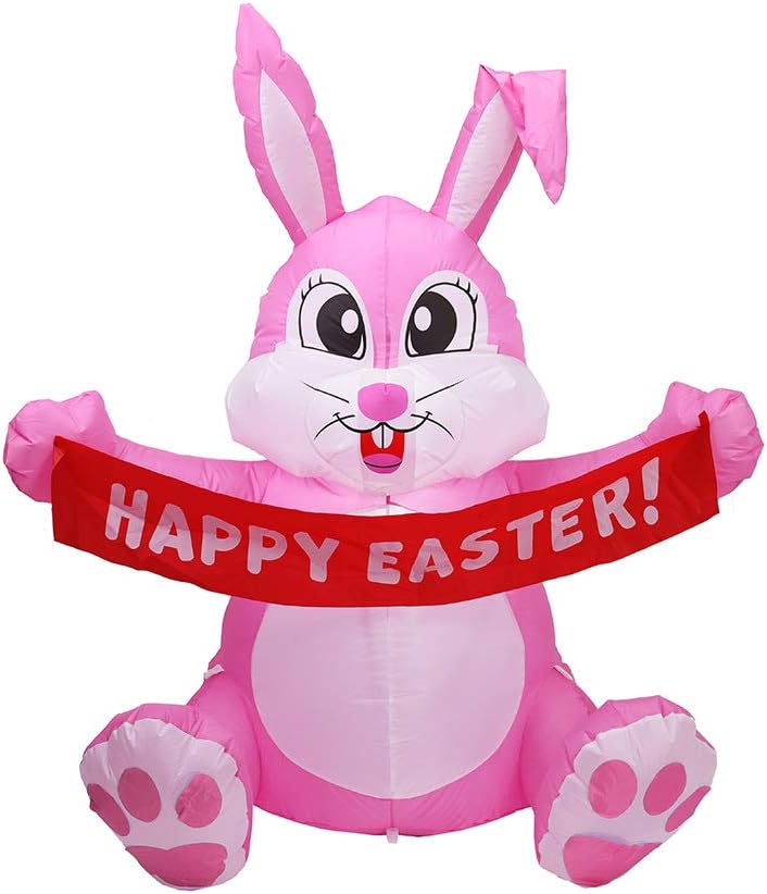 Easter Inflatables Outdoor Decorations for Home 5FT Inflatable Easter Bunny Happy Easter Built-in LED Lights Cute Blow Up Yard Decoration for Holiday Party Lawn Garden Decor