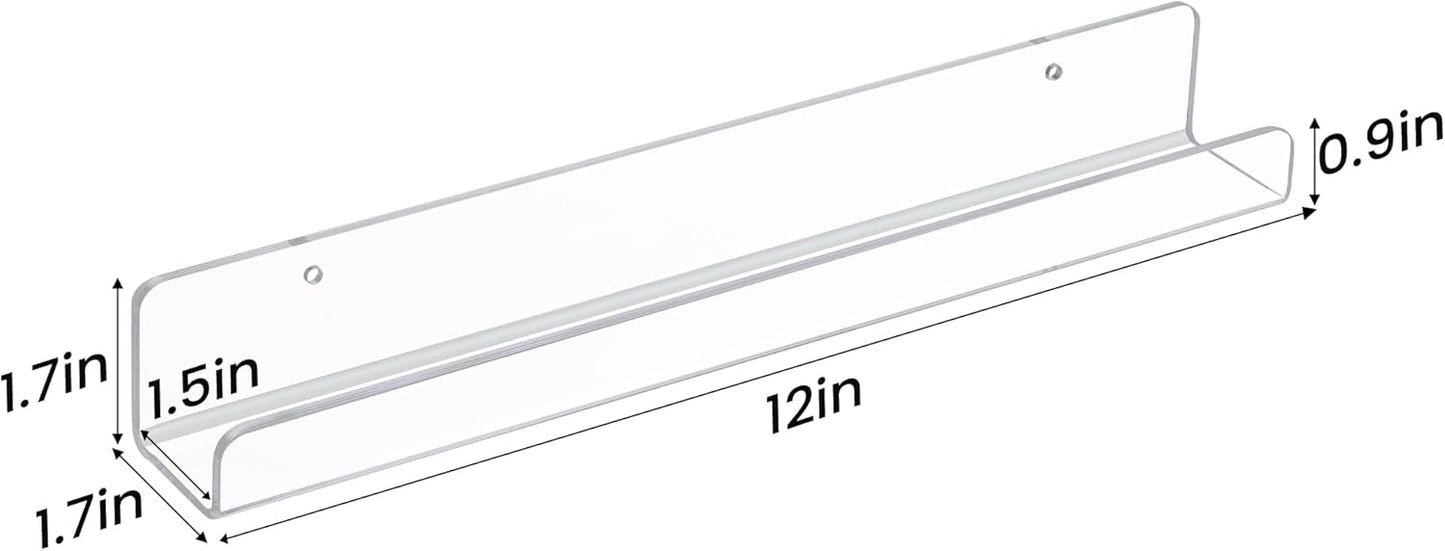 upsimples 8 Pack Vinyl Record Wall Mount Shelves, 12" Vinyl Holder for Album Record Storage & Display, Clear Acrylic Floating Shelves for Wall Decor, Kids Bookshelf, Magazine Rack, Picture Ledge | Vinyl Holder, Album Record Storage, Display, Wall Decor, K