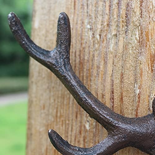 KiaoTime Vintage Cast Iron Deer Antlers Wall Coat Hooks Hanger Rack Wa