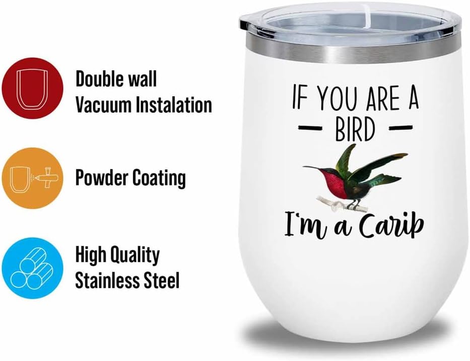 Bird Lover White Edition Wine Tumbler 12oz - Bird and Carib - Hummingbird Nest Cage Parrot Dad Gardening Outdoor Birdwatcher Feeder