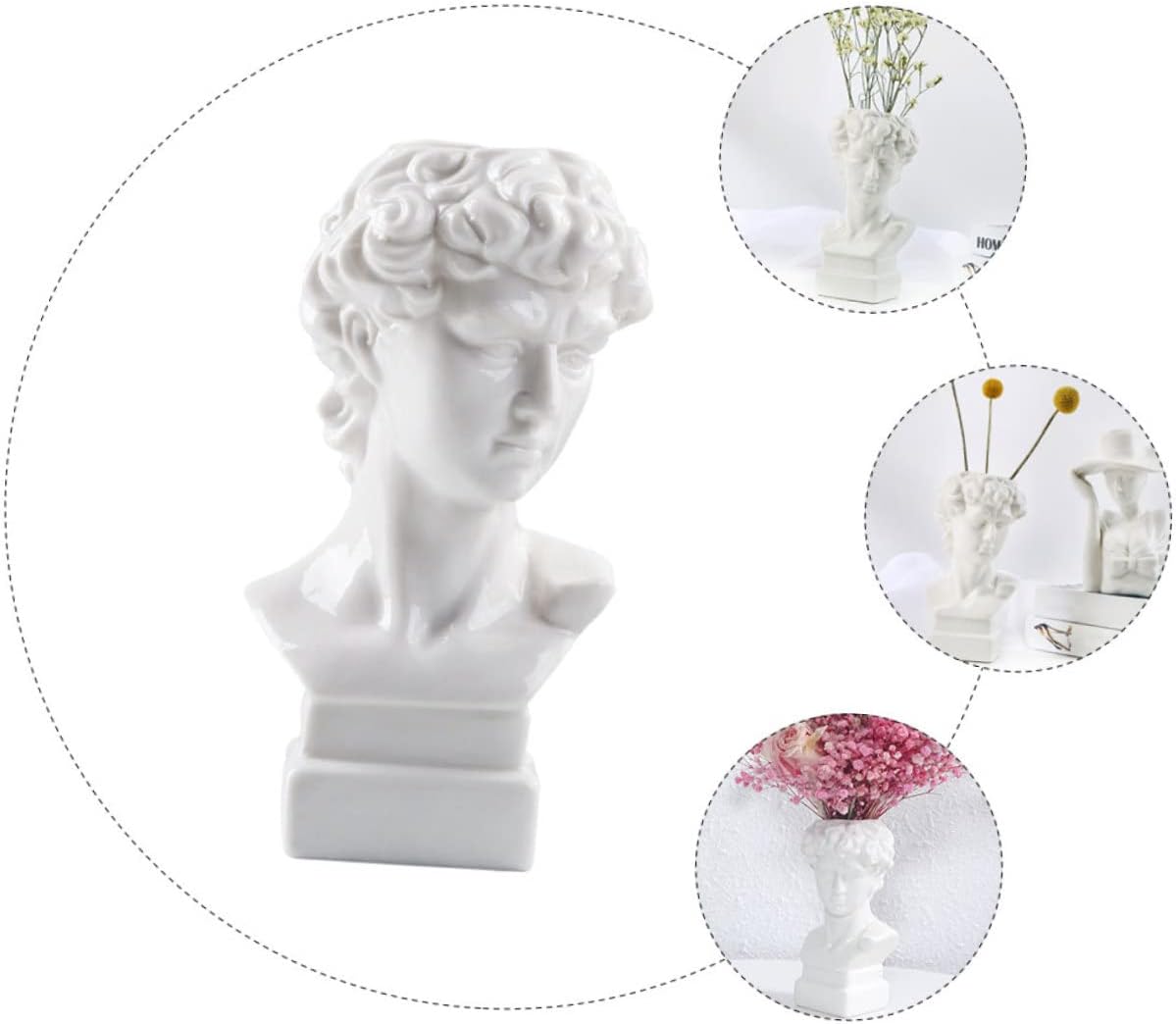 PRETYZOOM 1pc Ceramic David Head Vase Statue Planter Greek Style Flower Pot Home Decor