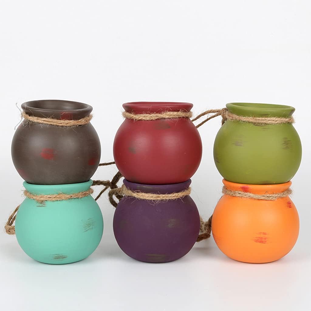 Dangling Southwest Desert Colors Ceramic 6 Pots Set Wall or Ceiling Mount Hanging Flower Home Decoration