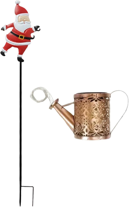 Solar Santa Kettle Lights - Christmas Outdoor Decoration | Waterproof Vintage Solar-Powered Santa Light for Lawn, Backyard, Garden, Walkway, Poolside, Home, Office, Holiday Party, Festive Yard