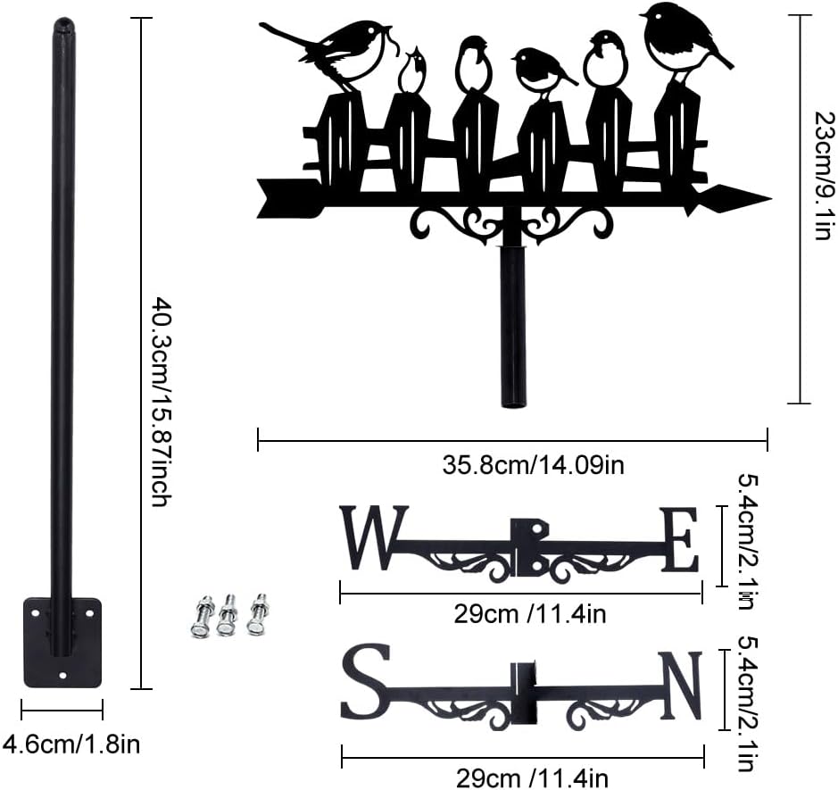 SUPERDANT Birds Weather Vane Bird Fence Metal Wind Vanes for Yard Blac