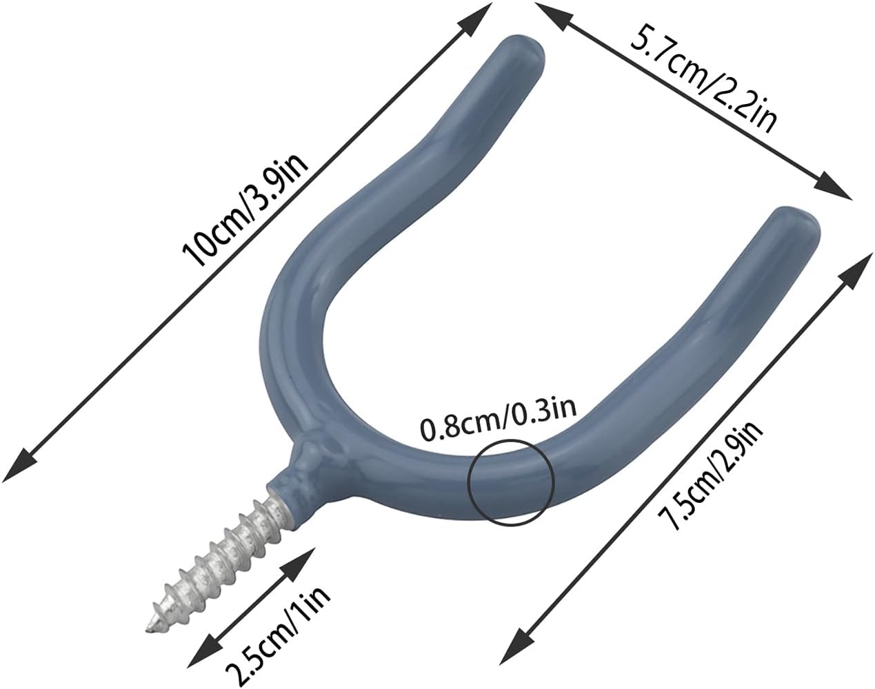 4PCS Threaded U Shaped Gray Hooks 4 Expansion Tubes Heavy Duty Wall Mounted Threaded Storage Screw Hooks Gray Blue for Garden Tools Shovels Rake Racks Brooms