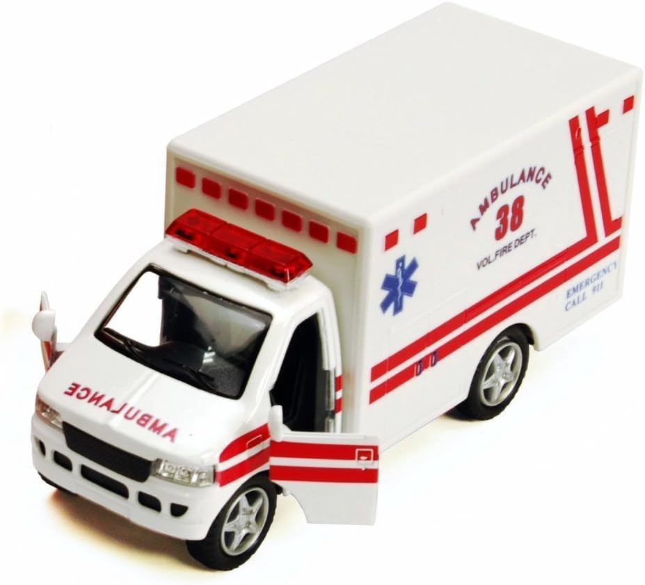 KiNSMART Rescue Team Ambulance 5" Die Cast Metal Cabin w/Pullback Acti