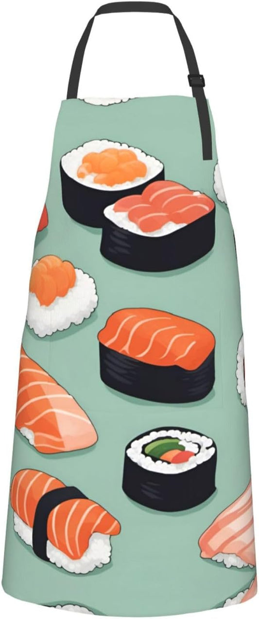 Delicious sushi 1 print Waterproof chef's apron with pocket apron for kitchen cooking baking barbecue and gardening