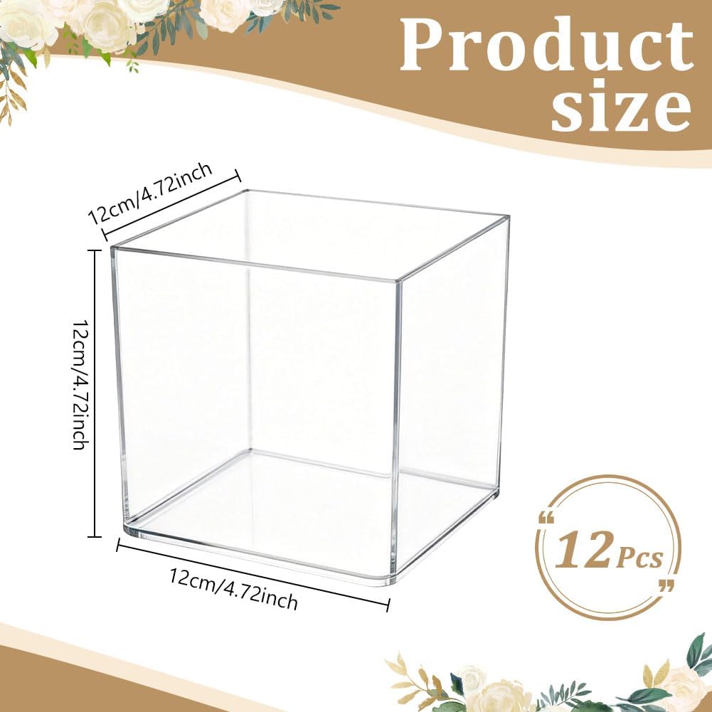 NBEADS 12 Pcs Acrylic Clear Square Vases, 4.72x4.72x4.72 Inch Cube Transparent Planters Acrylic Flower Vases for Wedding Centerpieces Succulent Pots Home Office Floral Decor
