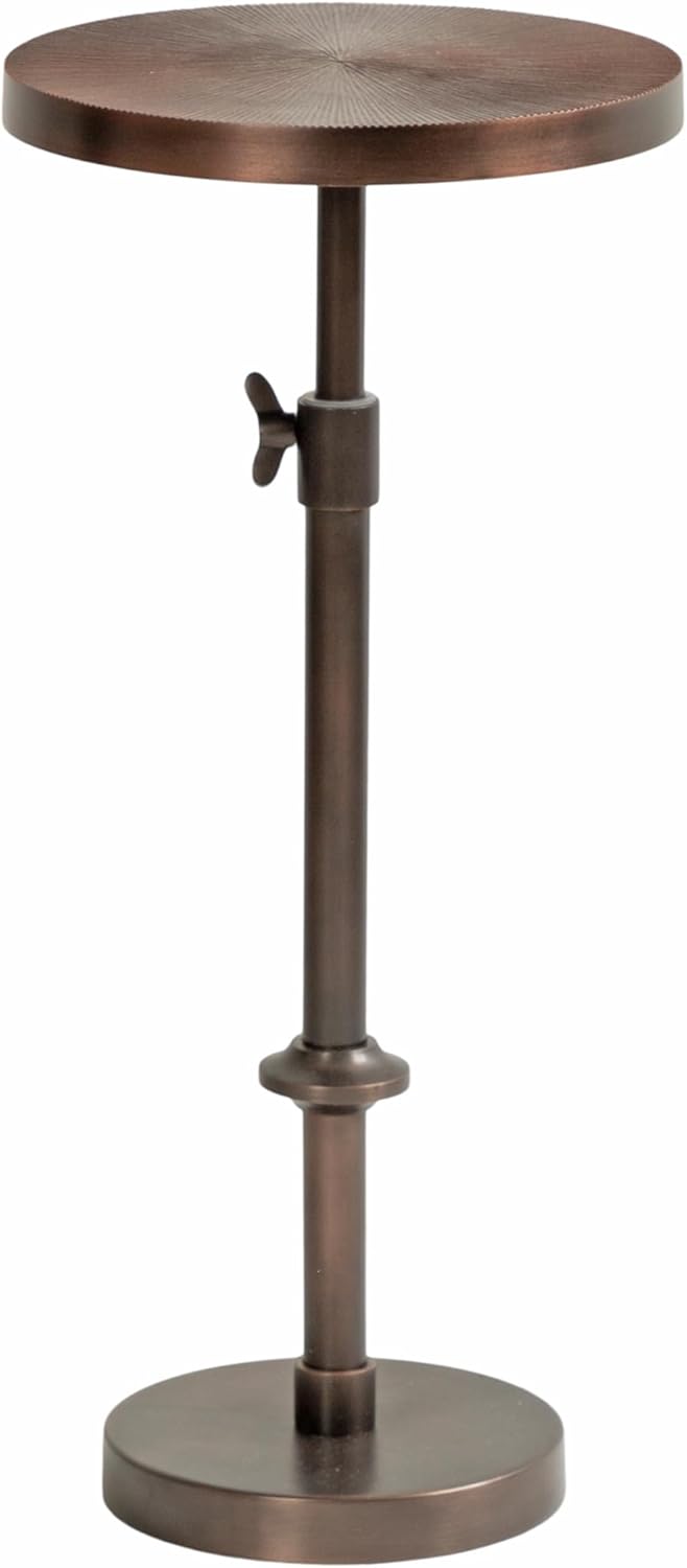 Kate and Laurel Engles Traditional Adjustable-Height Pedestal Drink Table; 10 x 10 x 30; Bronze; Vintage Round Indoor Metal Plant Stand with Embossed Sunburst Pattern