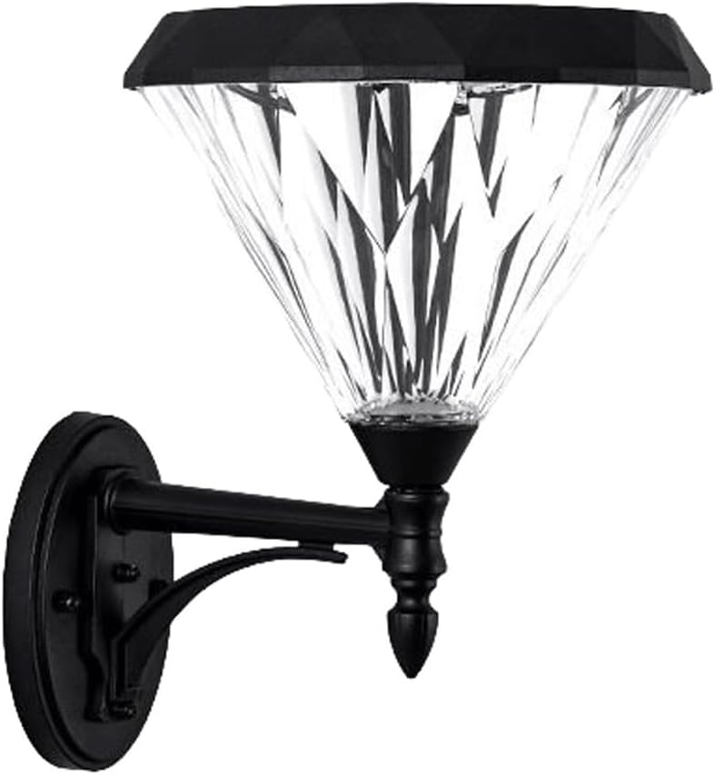 Solar Outdoor Wall Sconce, Remote Control Exterior Wall Lamp, Diamond Solar Powered Fixture, IP65 Waterproof Die-Cast Aluminum Light, 4 Color Modes for Porch Patio Garden Yard Fence Garage