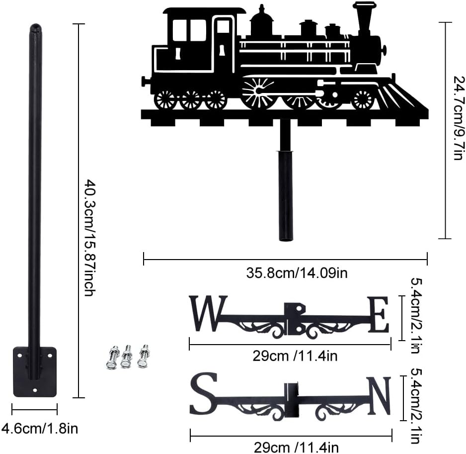 SUPERDANT Train Iron Weather Vane Train Metal Weathervane Black Wind Direction Garden Art Decor for Roof Indicators Wind Vanes for Yard Outdoor Farm Barn Sheds Garden Patio Decoration