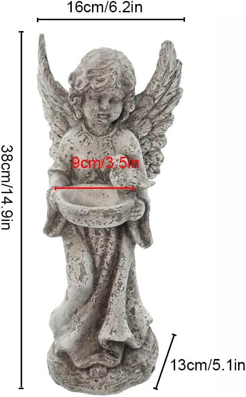 Resin Small Angel Birdfeeder Statuary with Bird Decor,Distressed Bird Feeder Stand for Indoor Outdoor