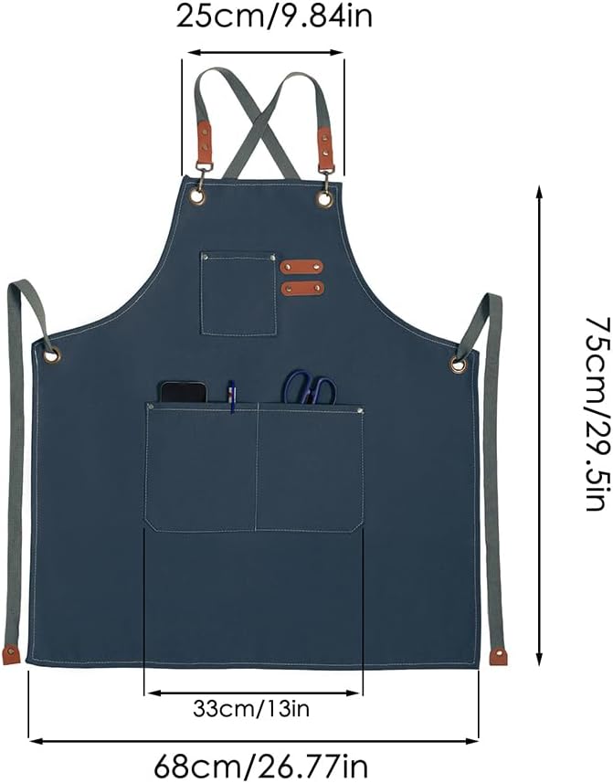 Chef Apron for Women Men with Pockets, Cotton Canvas Cross Back Adjust