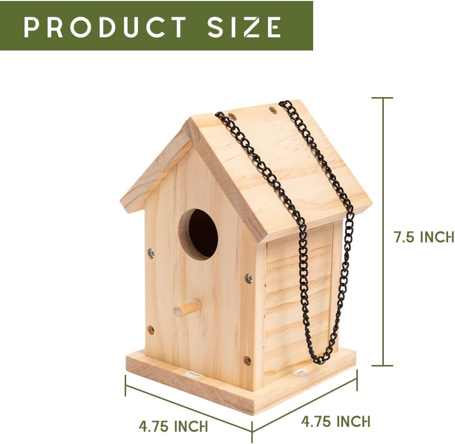 HPC Decor 2 Pack Bird Houses for Outside w/Chain,Natural Wooden Birdhouses Kit for Outdoors w/Predator Guard,Hanging DIY Bird House Kit & Woodworking Adult Crafts,Hummingbird,Birdhouse Kits for Kids