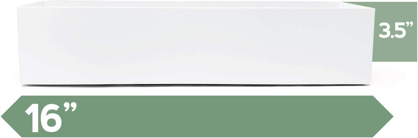 Buhbo Steel Rectangular Planter Box - 16 Inch, White - Modern Trough for Succulents & Small Plants, Indoor/Outdoor Use, Durable Alloy Steel with Drainage