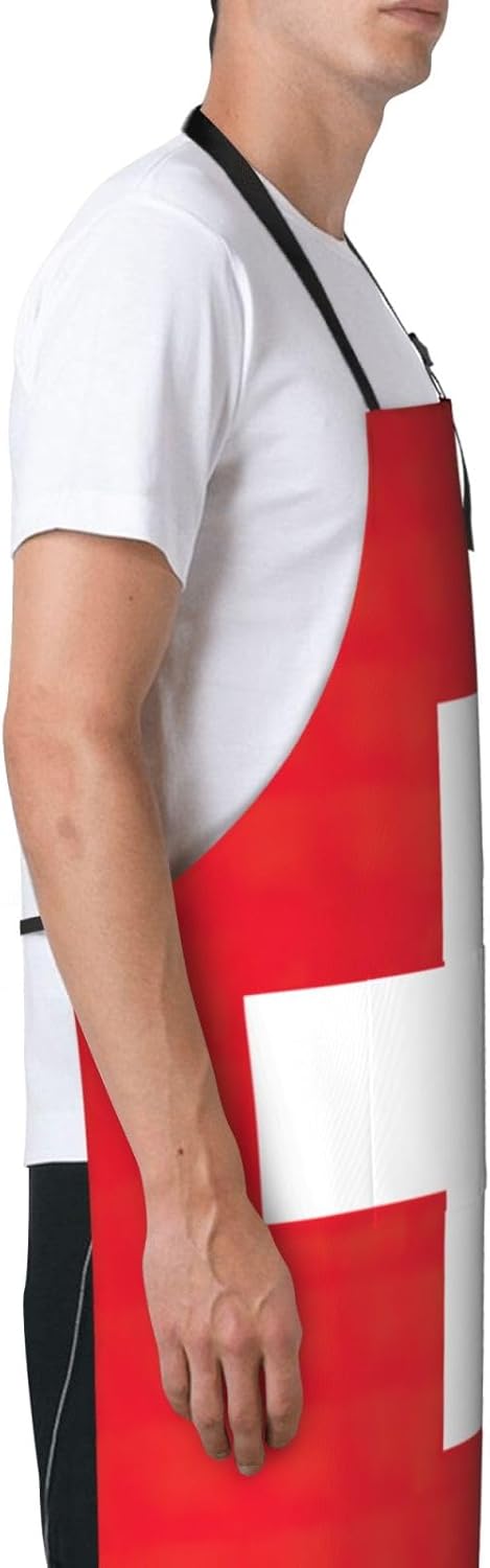 Swiss Flag print Waterproof chef's apron with pocket apron for kitchen cooking baking barbecue and gardening