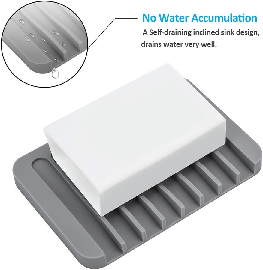 Mcyye Self Draining Soap Dishes, Premium Silicone Soap Holder & Saver for Shower, Bathroom, Kitchen, Bath Tub, Razor, Sponges, Drains Water Very Well, Can Extend Soap Life, Easy Clean