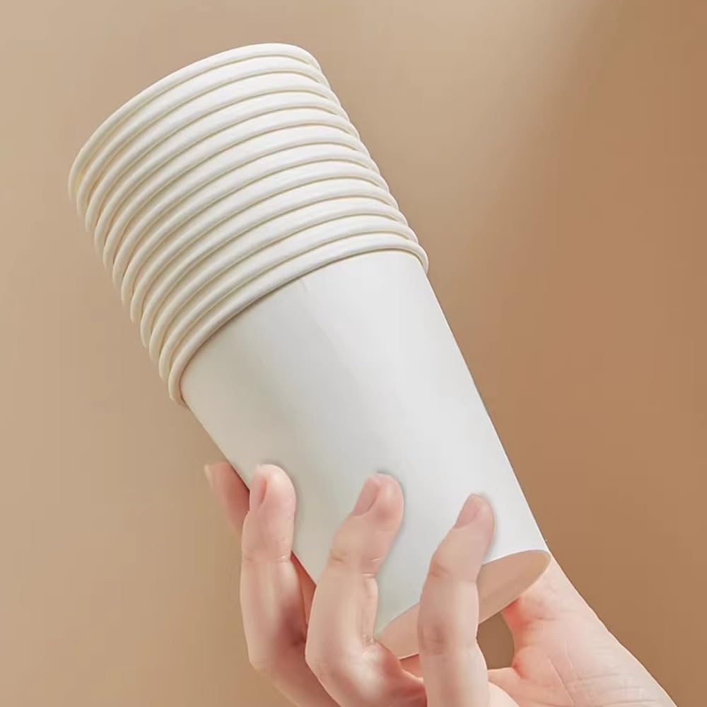 Disposable Paper Coffee Cups 12 oz 100 Count, Leak-Proof Paper Cups 12 oz, Sturdy White Coffee Cups for Cold and Hot Drinks, Party, Office, Travel and Events
