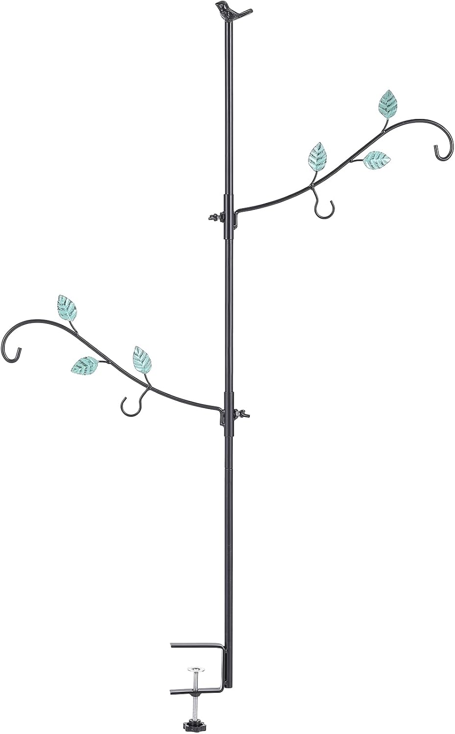 Deck Bird Feeder Hook, Multi-Hook Bird Feeder Hooks for Deck Railing, Clamp on Metal Bird Feeders Balcony Hanging Kit with 2 Adjustable Branches, Porch Planter Hanger for Attracting Wild Birds