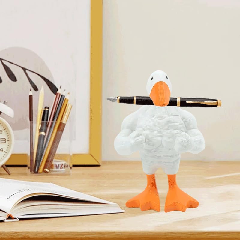 Fun Muscular Buff Duck Statue Ornament Cute Funny Muscle Goose Duck Sculptures Magnetic Key Holder Tool Organizer Holder Figurine Ornaments For Home Living Room Bedroom Housewarming Ideas Gift (1PCS)