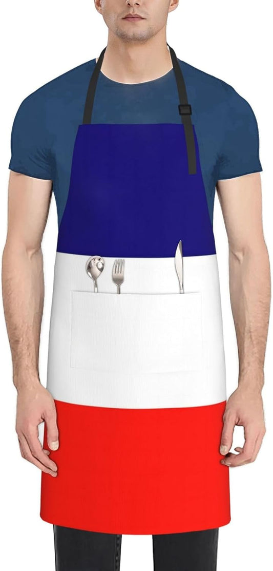 French flag print Waterproof apron with pocket adjustable cooking apron for adult kitchen bibs to bake