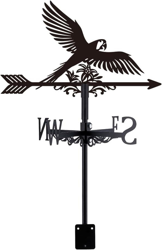 SUPERDANT Parrot Weather Vane Macaw Wind Vanes for Yard Animal Bird with Flower Metal Weathervane Roof Mount for Gardens Outside Black Weathervanes Farmhouse Farm Barn Sheds Patio Decorations