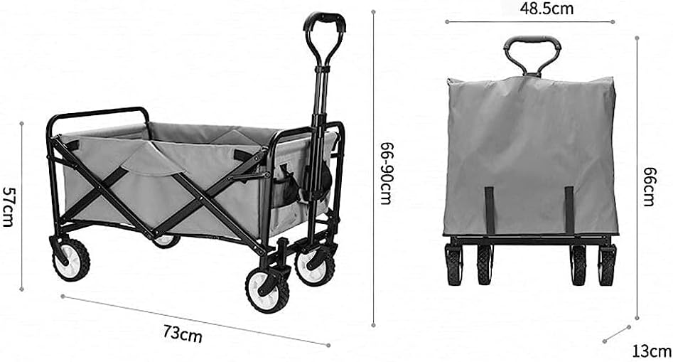 Trolleys, Folding Wagon,Capacity 60Kg, Portable Garden Cart with 4 Wheels and Steel Brakes,Trolley,Foldable Pull Wagon Hand Transport Cart
