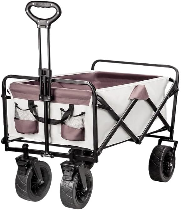 Trolley Folding Cart with Wheels Foldable Wagon Camping Outdoor Shopping Push (Black)