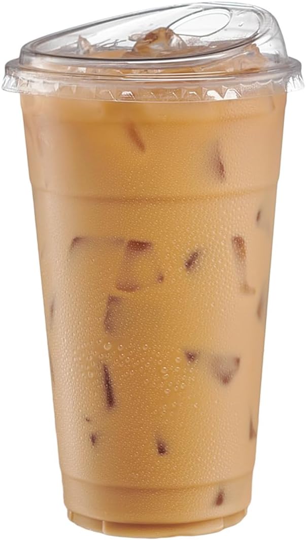 GUSTO Clear Plastic Cups with Lids [24 oz - 100 Count - Disposable Ice