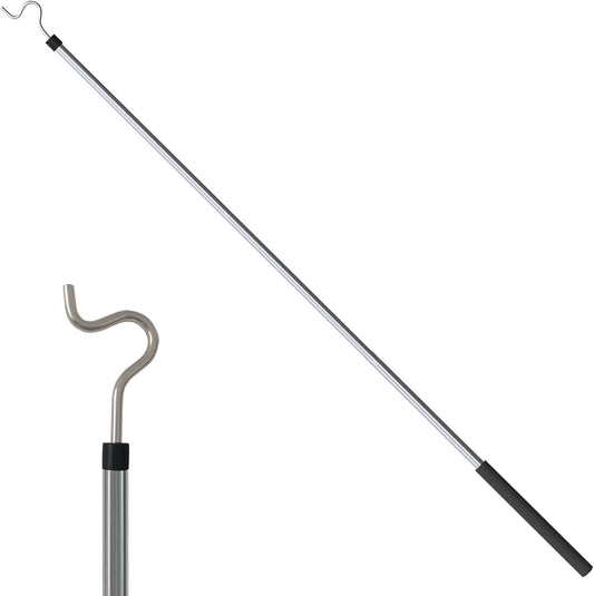 Clothes Hook Pole, Clothes Hanger Reaching Hook for Hanging Clothes Light and Plants Extendable from 35" to 50" Made of Stainless Steel Tube with Sponge Handle (50inch)