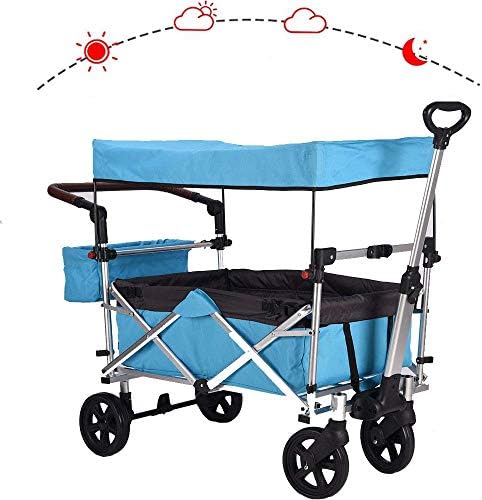 Portable Camping Cart,Large Capacity Garden Folding Cart Sun ShadingChildren's Trolley Portable Holiday Camping Garden Transport Vehicle