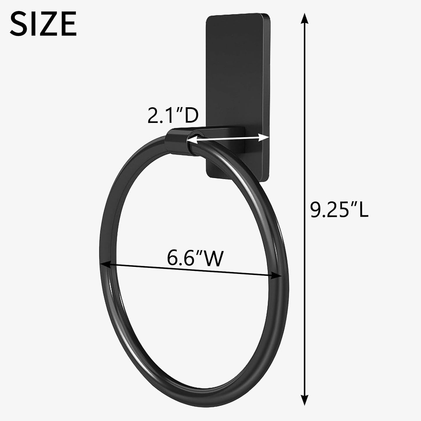 Adhesive Towel Ring, Hand Towel Holder for Bathroom, Adhesive Round Towel Ring for Bath RV, Black