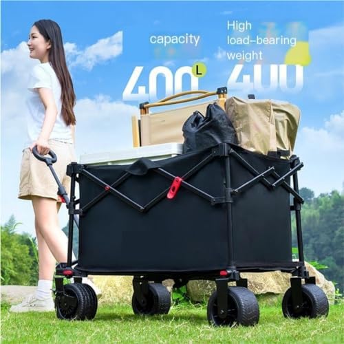 Portable Camping Cart,Portable Beach Trolley Cart for Camping Night Markets and Picnics Foldable and Heightened Outdoor Trailer for Easy Transport (Black)