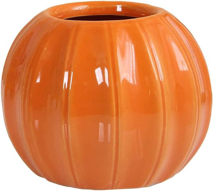 WAIT FLY Creative Pumpkin Shape Ceramic Vase for Flower Dry Flower Hydroponic Planter Decorative Vase for Home Room Office Party Wedding-Orange