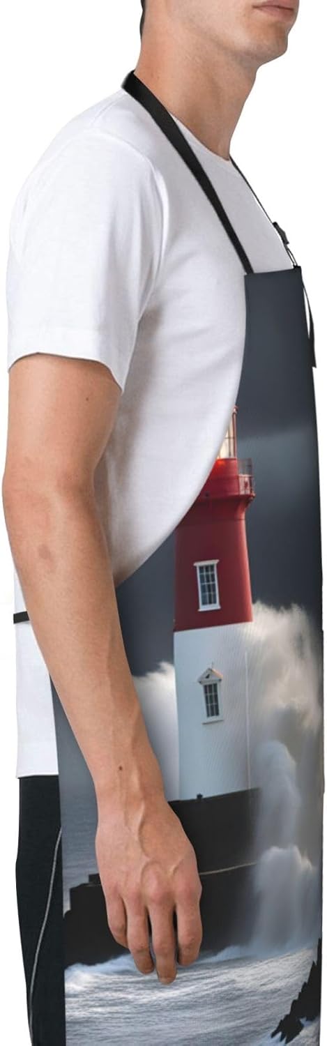 Lighthouse In Storm print Waterproof chef's apron with pocket apron fo