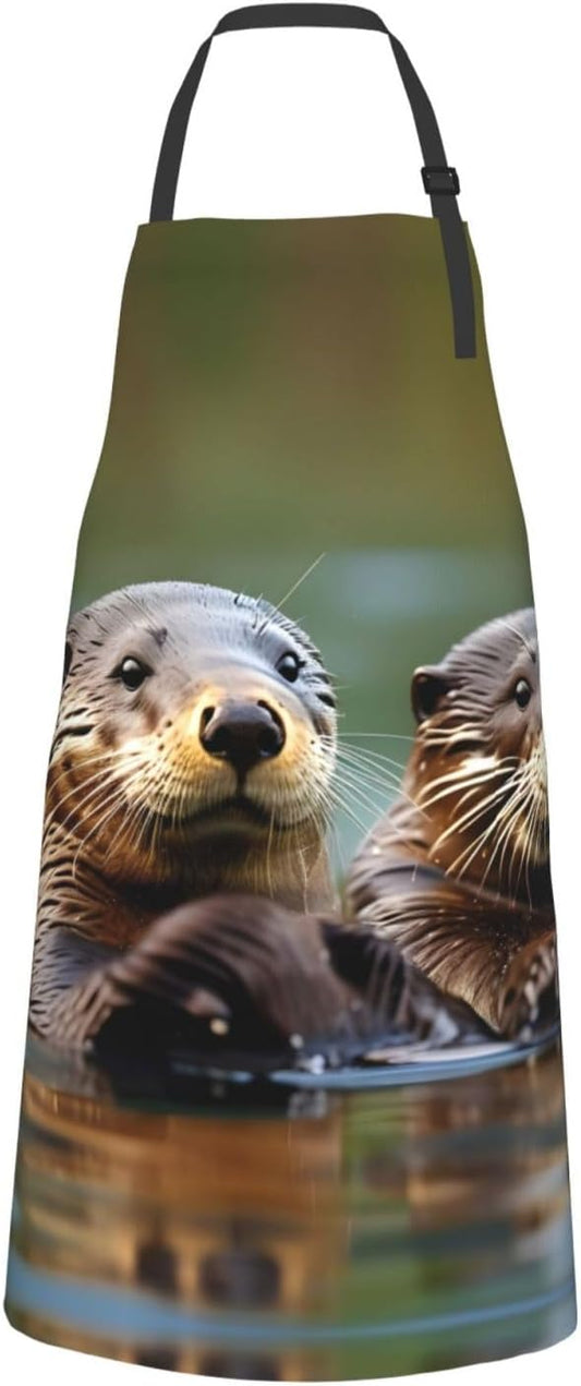 Otters print Waterproof apron with pocket adjustable cooking apron for adult kitchen bibs to bake