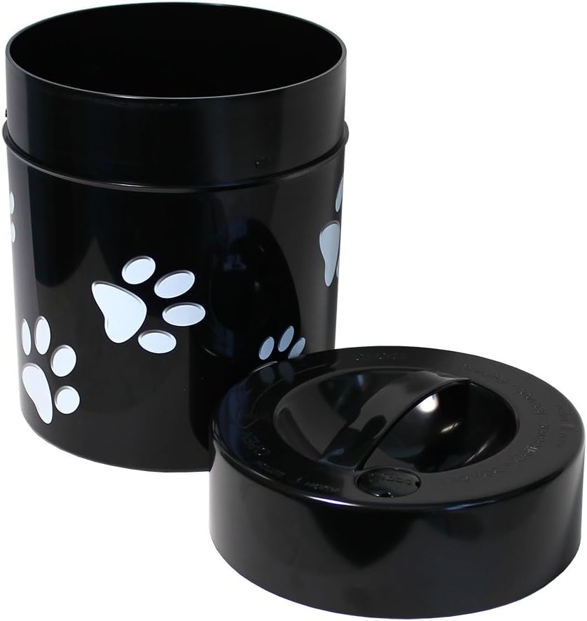 2.5 Pound Vacuum Sealed Pet Food Storage Container; Black Cap & Body/White Paws