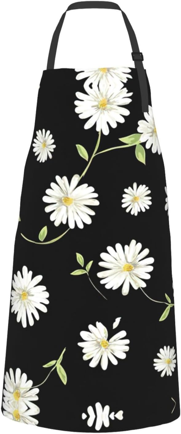 daisy Print 28x33 In Adult Kitchen Apron with Pockets Versatile Chef Smock for Cooking Baking