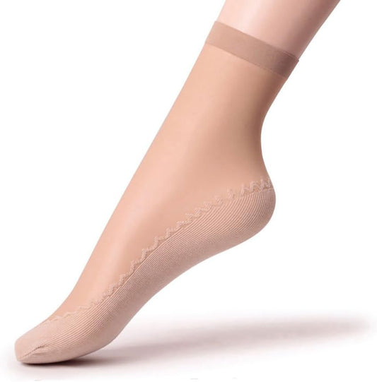Women's 12 Pairs Silky Anti-Slip Cotton Sole Sheer Ankle High Tights H