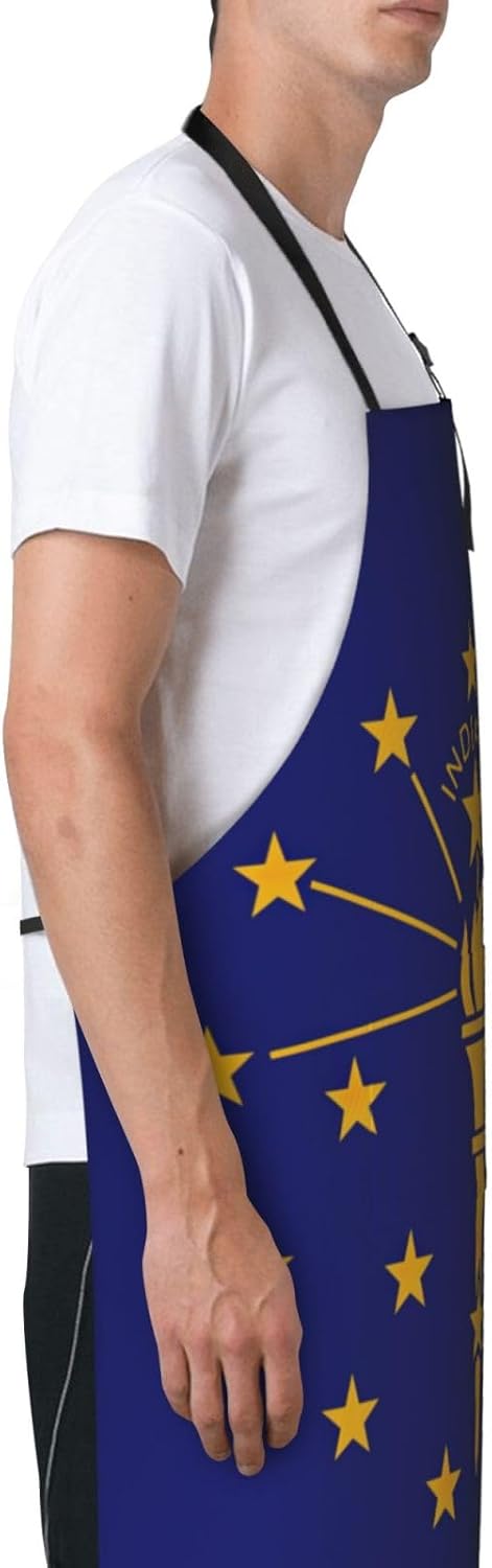 Indiana State Flag Print 28x33 In Adult Kitchen Apron with Pockets Versatile Chef Smock for Cooking Baking