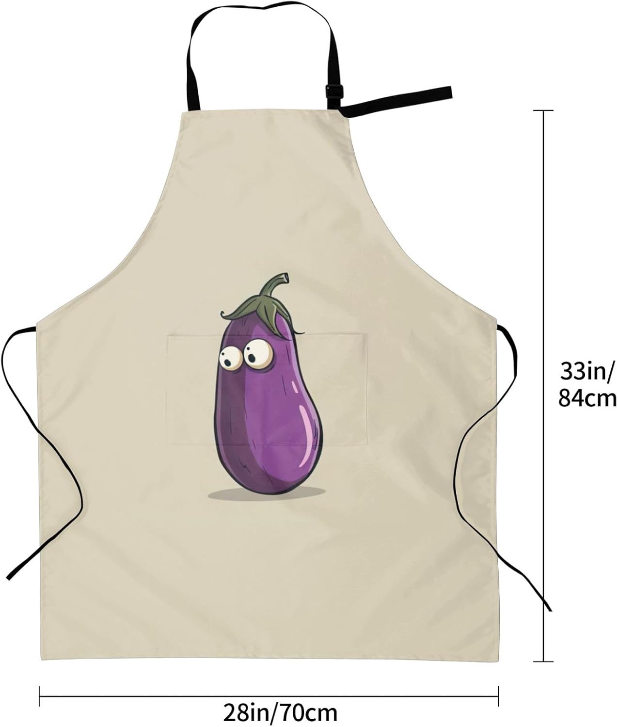 Cartoon Eggplant print Waterproof chef's apron with pocket apron for kitchen cooking baking barbecue and gardening