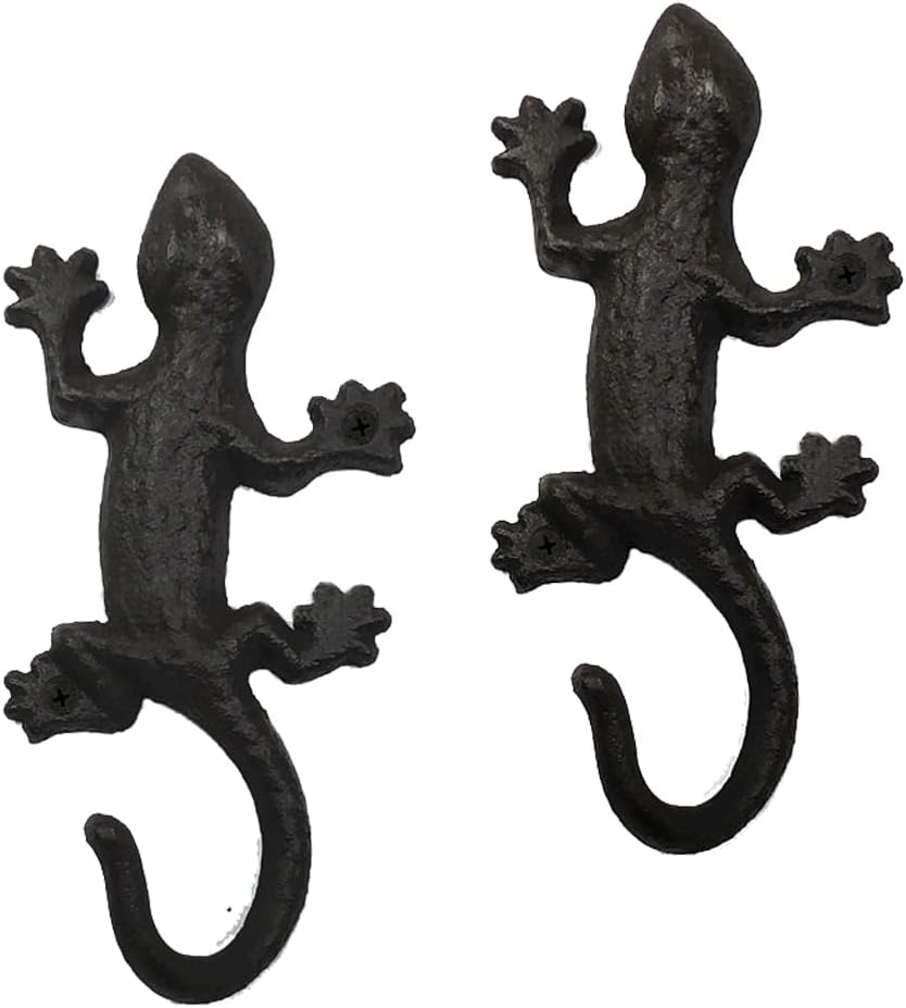 Novelty Iron Metal Gecko Hooks Coat Rack Wall Decor, Animal Lizard Garden Tool Wall Hooks Hanger Indoor Outdoor for Home Garden Yard Fence, Towel Hooks, Beach Towels, Keys Holder
