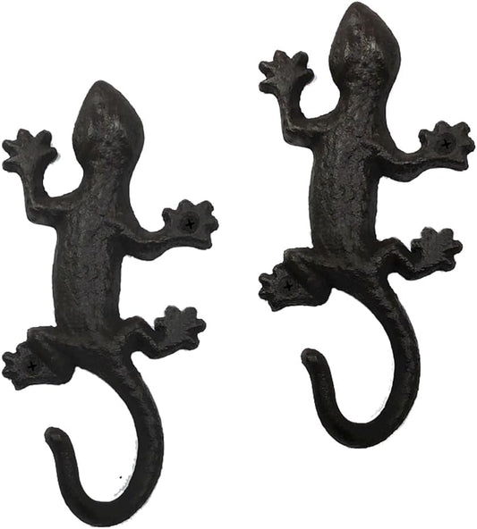 Novelty Iron Metal Gecko Hooks Coat Rack Wall Decor, Animal Lizard Garden Tool Wall Hooks Hanger Indoor Outdoor for Home Garden Yard Fence, Towel Hooks, Beach Towels, Keys Holder