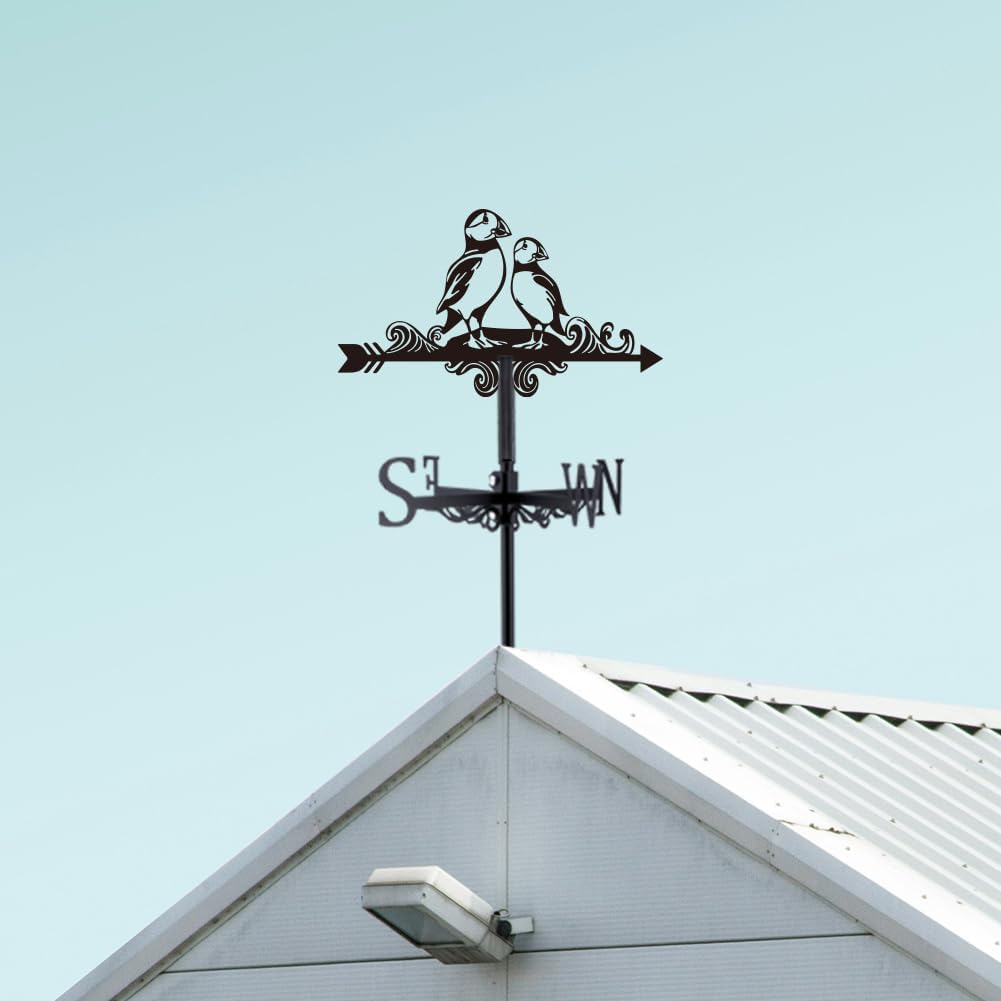 SUPERDANT Puffin Weather Vane Bird Wind Vanes for Yard Animal Metal Weathervane Roof Mount for Gardens Outside Black Weathervanes Farmhouse Farm Barn Sheds Patio Decorations